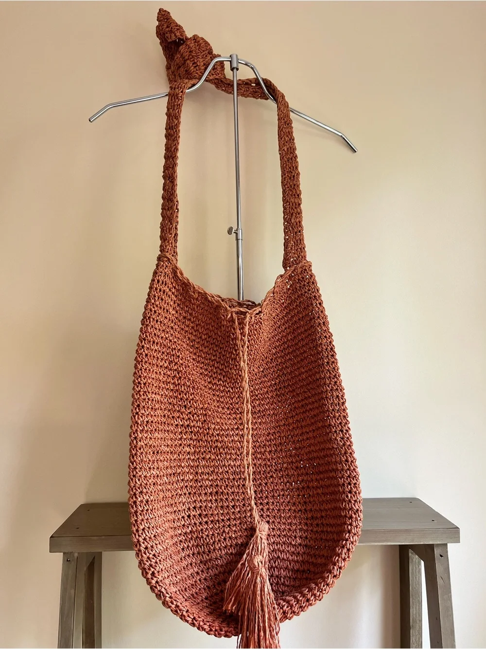 J. Crew Rust Crochet Knit Shoulder Tote